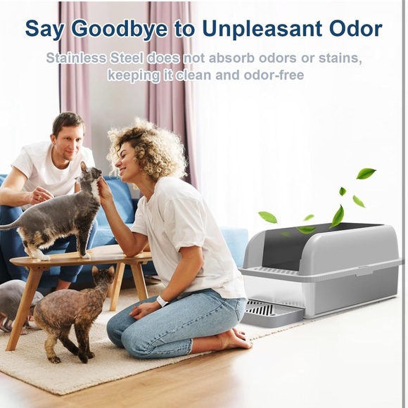 Enclosed Stainless Steel Cat Litter Box with Lid Extra Large Litter Box Big XL - Picture 6 of 6